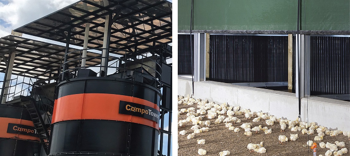 Composting and air scrubbing equipment are standard in modern poultry farms 
