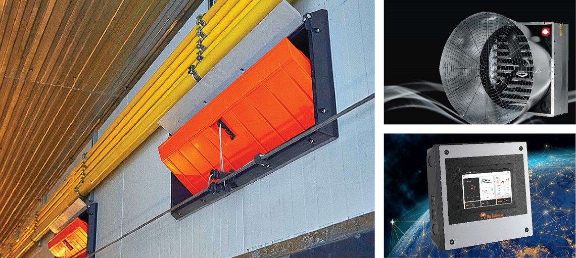 Exhaust fans and air inlets can be controlled by a climate computer.
